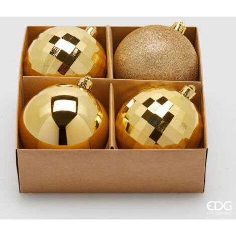 EDG Set 4 Pezzi Palla Di Natale Mirrormix Assortiti Oro 10 Cm
