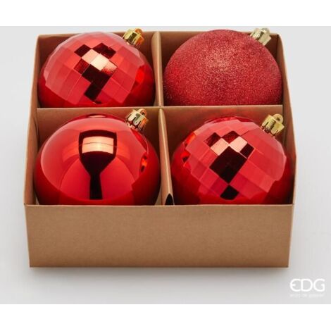 EDG Set 4 Pezzi Palla Di Natale Mirrormix Assortiti Rosso 10 Cm