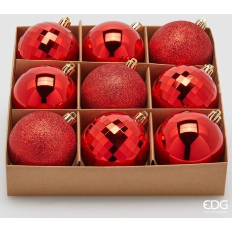 EDG Set 9 Pezzi Palla Di Natale Mirrormix Assortiti Rosso 8 Cm