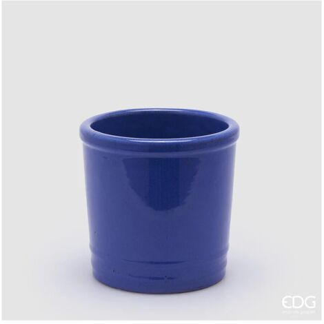 EDG, VASO GLAZE CILINDRO IN CERAMICA, BLU, VASI FIORIERE
