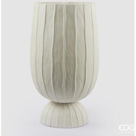 EDG Vaso Righe Bombato Con Piede Bianco H60 x D 35 cm