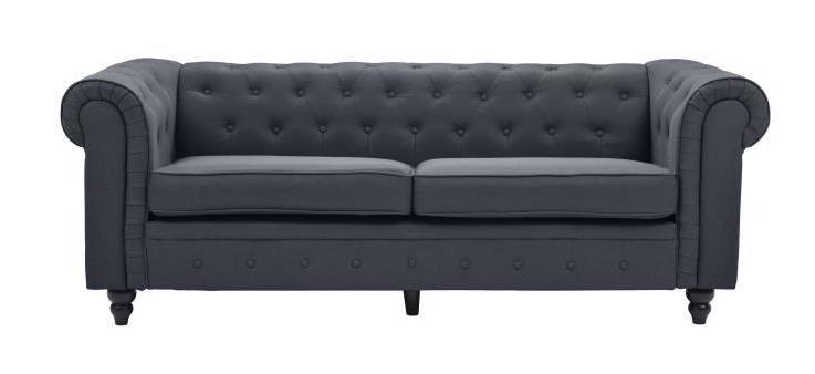 Edgar Canape Chesterfield Droit Fixe 3 Places Tissu Lin Gris