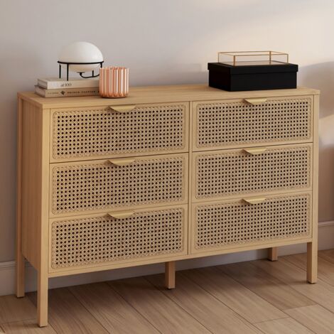 EDHEN Arcón de 6 cajones 115 cm madera color caning