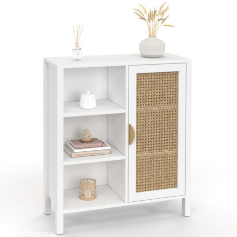 EDHEN credenza e armadietto bianco a 3 ripiani da 70 cm con teca