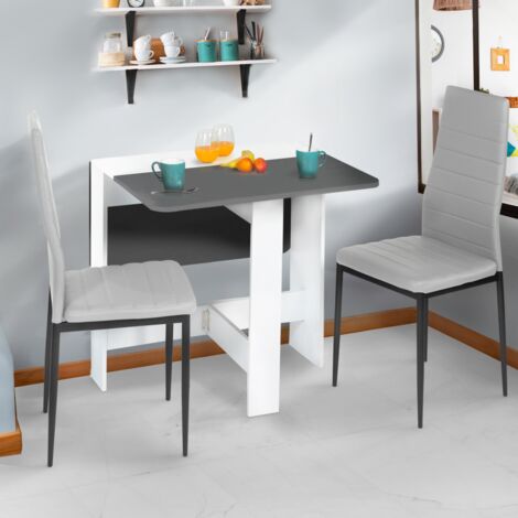 EDI mesa consola plegable 2-4 personas madera blanca tapa gris 103 x 76 cm