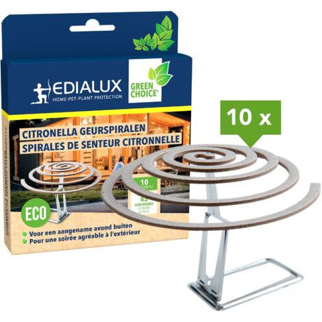 Edialux Citronella Insektenspiralen, insektenspirale, anti-insekten, 10 Stück, umweltfreundlicher Outdoor Insektenschutz für Garten, Camping, Terrasse, Teich, Picknick und Grillen, mit Metallhalter,
