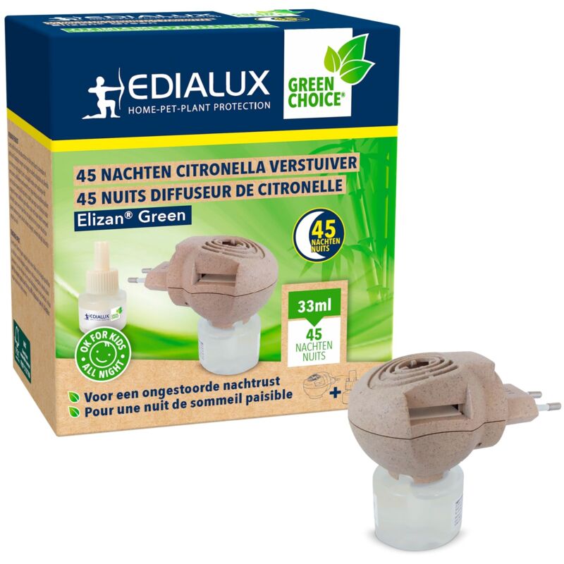 Diffuseur électrique liquide anti moustique à la citronella, prise écoresponsable avec recharge, protection naturelle de 45 nuits, sans danger pour