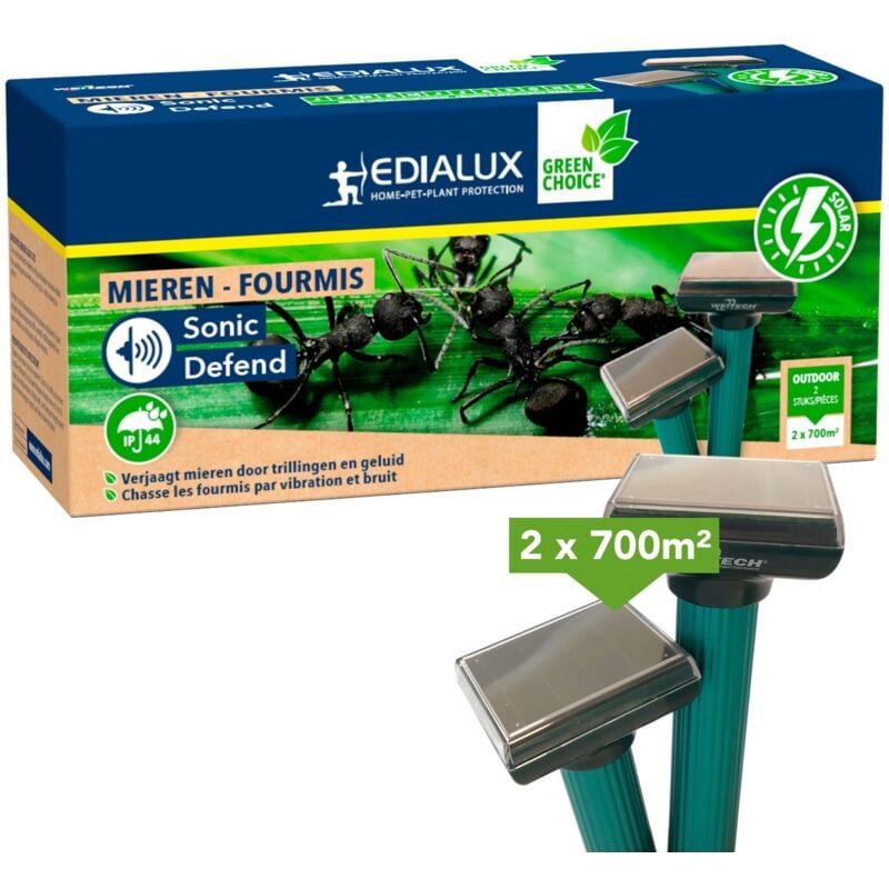 Edialux - Répulsif solaire anti-fourmis pour jardin, protection extérieure éco-responsable, dispositif à vibrations ultrasoniques, efficace et