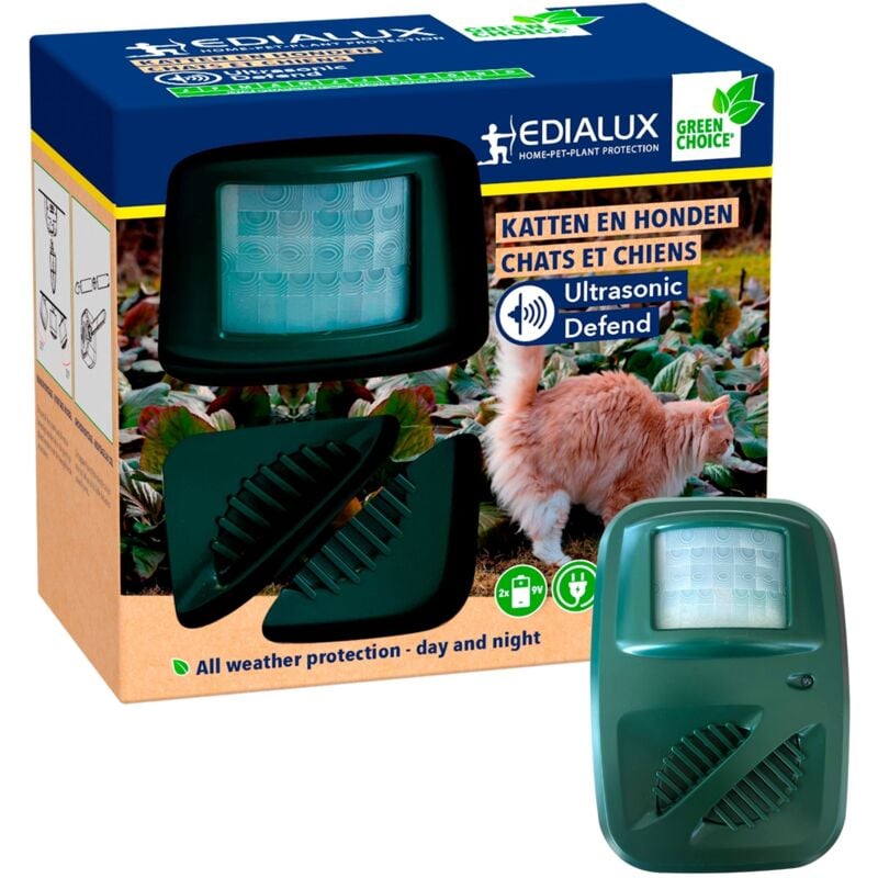 Edialux - Répulsif ultrason chat et chien, anti-chats chiens souris rats, protection jardin extérieur, dissuasif ultrasonore, couvre jusqu'à 200 m²,