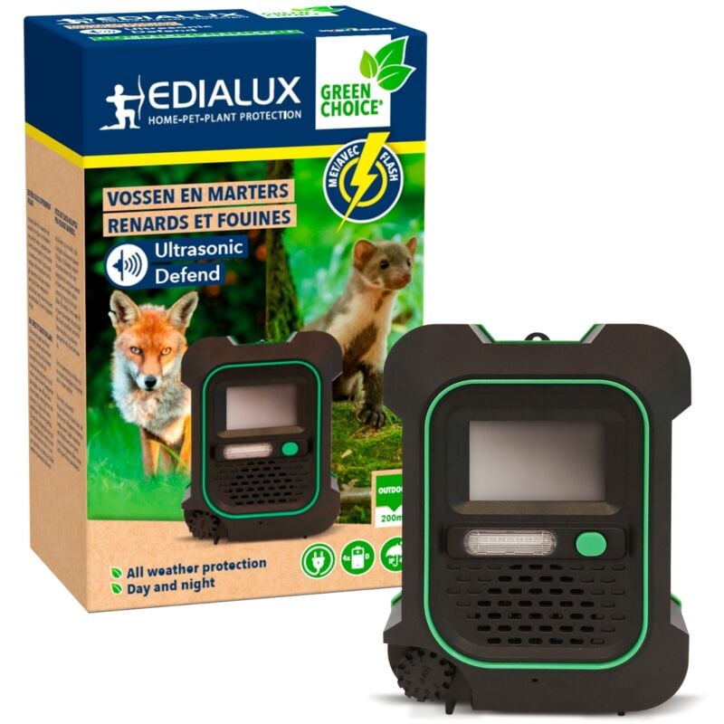 Edialux - Répulsif ultrason renards et martres anti renards anti martres flash led anti chats chiens dissuasif animal extérieur protection jardin