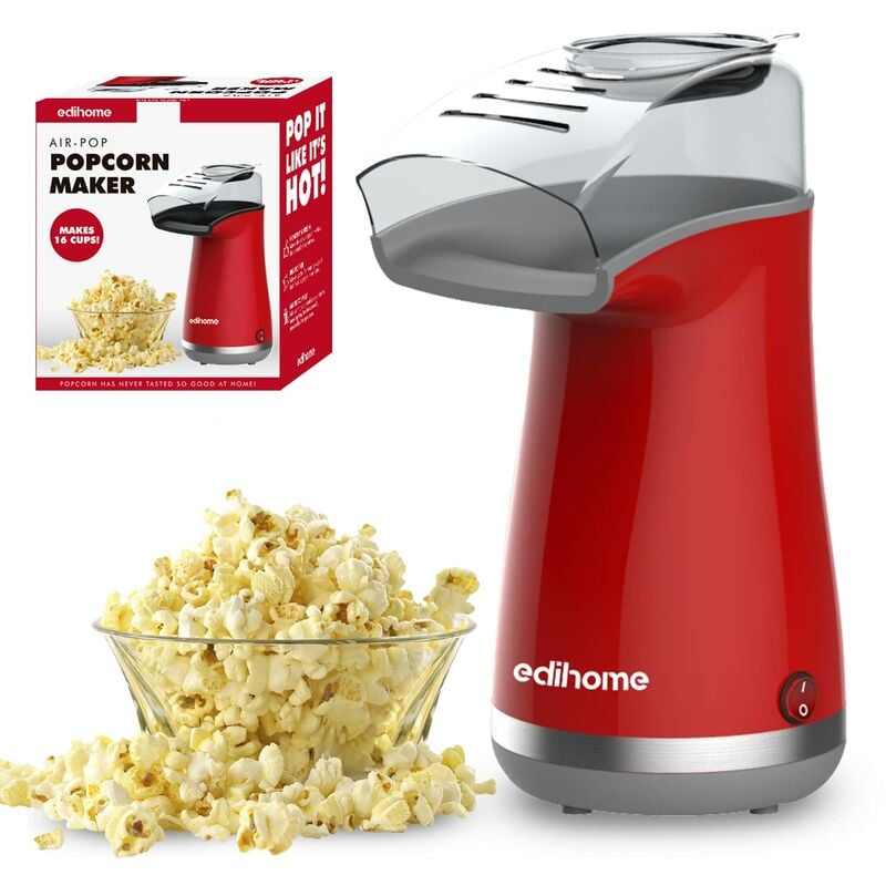 Image of Macchina Popcorn, Macchina per Pop Corn, 1200W, Include Cucchiaio Dosatore, Pop Corn pronto in 2 Minuti (Rosso) - Edihome