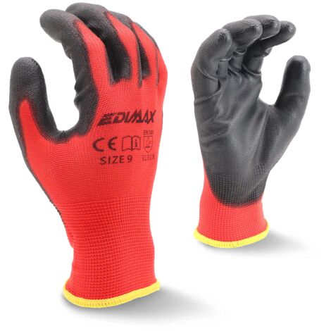 EDIMAX, Guanti da Lavoro, 12 Paia di Guanti, Taglia XL / 10, Resistenti all'Abrasione e Antitaglio Livello 3, Rivestiti in nylon PU, Versatile, Protezione Meccanica e Industriale