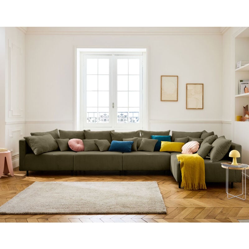 Edinburg - canapé modulable d'angle réversible 5 places - en velours côtelé - vert