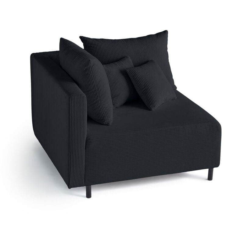 Lisa Design - Edinburg - module d'assise d'angle gauche - en velours côtelé - noir