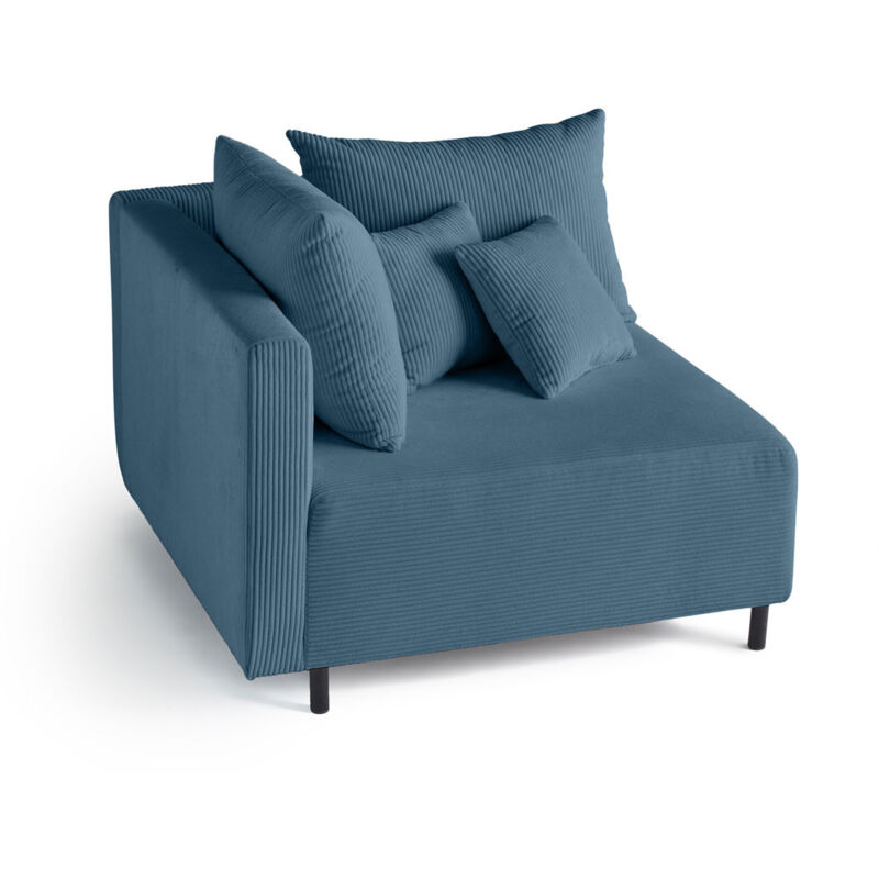 Lisa Design - Edinburg - module d'assise d'angle gauche - en velours côtelé - bleu
