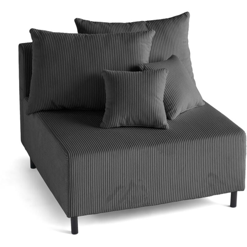 Lisa Design - Edinburg - module d'assise sans accoudoirs - en velours côtelé - gris foncé