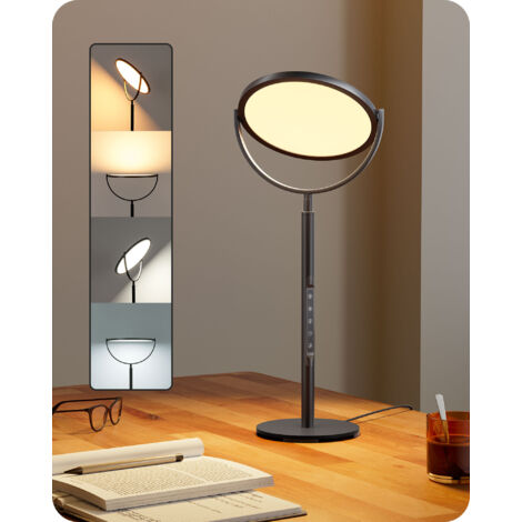 EDISHINE 55cm LED Tischlampe, 300° drehbares LED-Panel, Touch Dimmbar mit 5 Helligkeitsstufen & 4 Farbtemperaturen(2700K-6500K), Nachtmodus & Timer, Schwarz