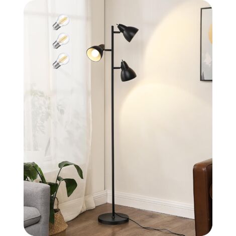 EDISHINE Lampada da Terra per Soggiorno, 3 Paralumi Regolabili in Metallo, Stile Vintage con Interruttore Individuale,  163 cm, Nero (lampadina fornita)