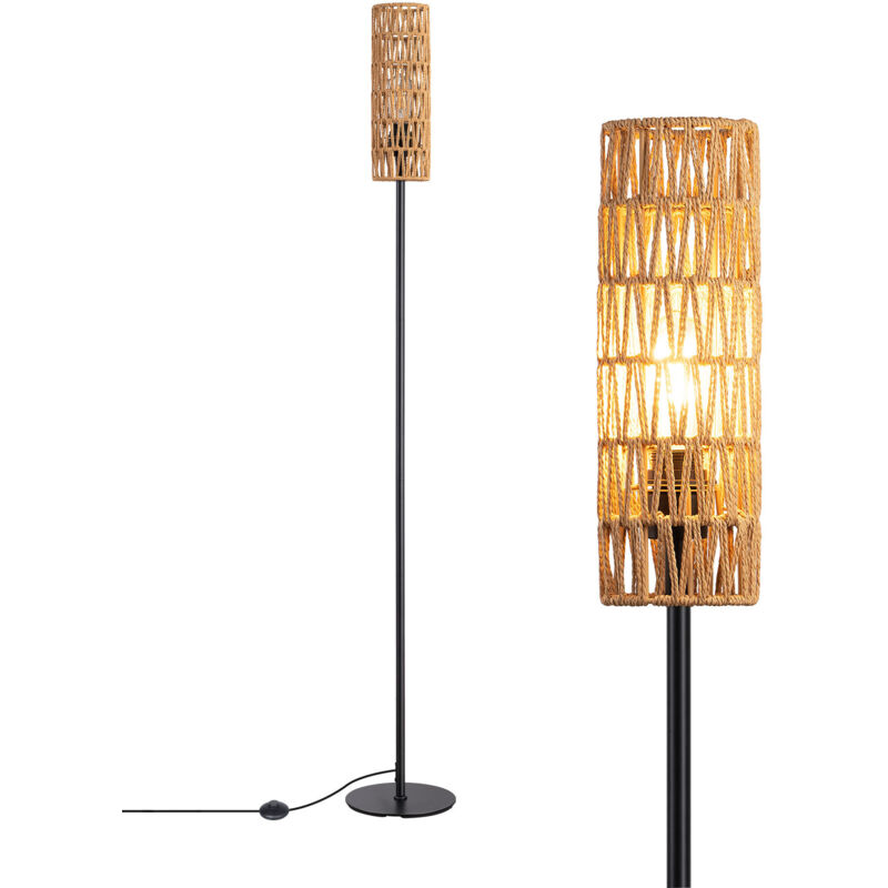 EDISHINE Lampadaire sur Pied Salon avec Abat-jour en Corde Tissée, E27 Ampoule LED 2700K Lumière Chaude Incluse, Interrupteur à Pédale, Bohème