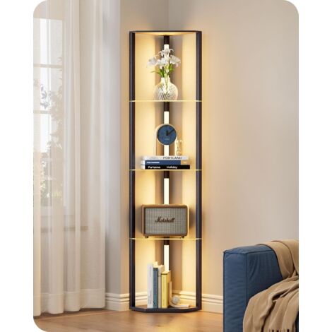 EDISHINE Lampadario da soggiorno LED dimmerabile con ripiani in vetro, 3 temperature di colore, interruttore a pedale, nero