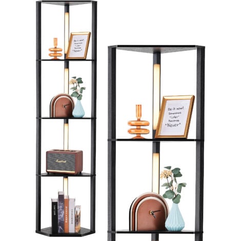 EDISHINE Lampara de Pie con Estantes, H163 cm Lampara Salon regulable de 4 capas de madera, Postes Giratorios 360°, Temperatura de 3 Colores(3000K-4000K-5000K), Decoracion Hogar Vintage