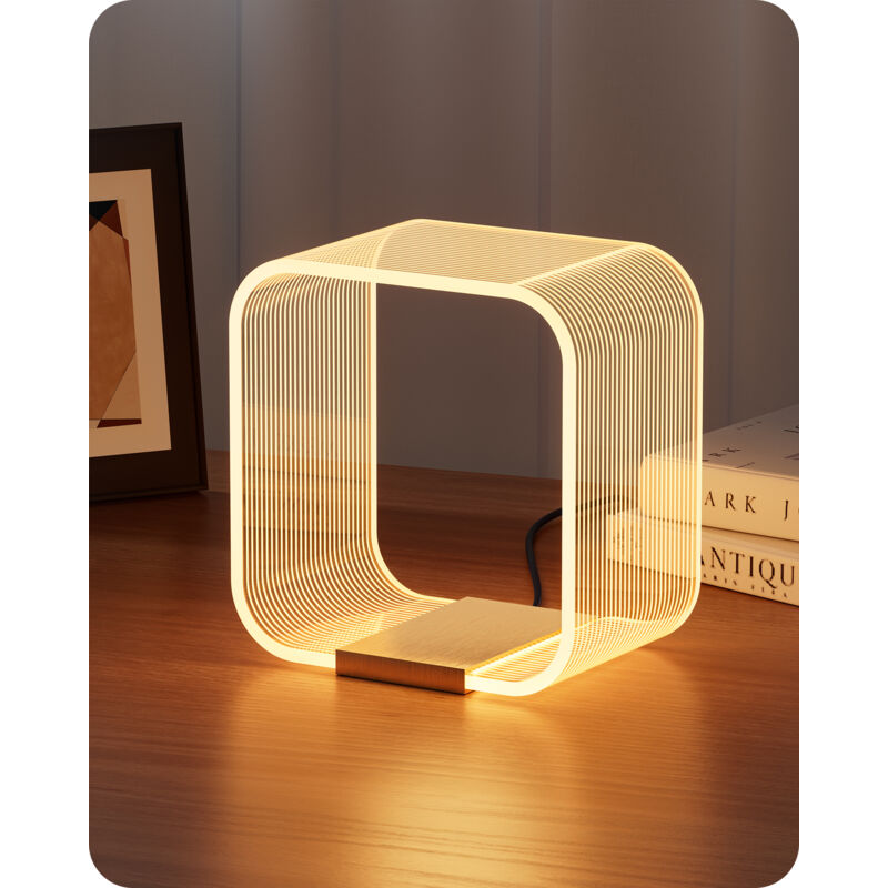 EDISHINE Lampe de Chevet LED Moderne Lampe Décorative avec Source de Lumière Cachée et Gravure Laser Acrylique et Aluminium 3000K 4W