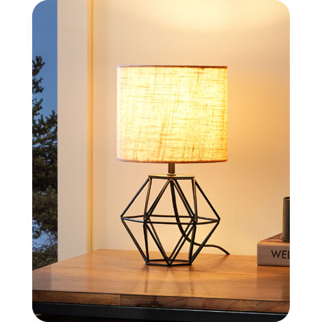 EDISHINE Nachttischlampe, 2700K LED-Glühbirne, E14 Leuchtmittel, H29cm, Vintage Tischleuchte, für Schlafzimmer, Wohnzimmer, Beige & Schwarz