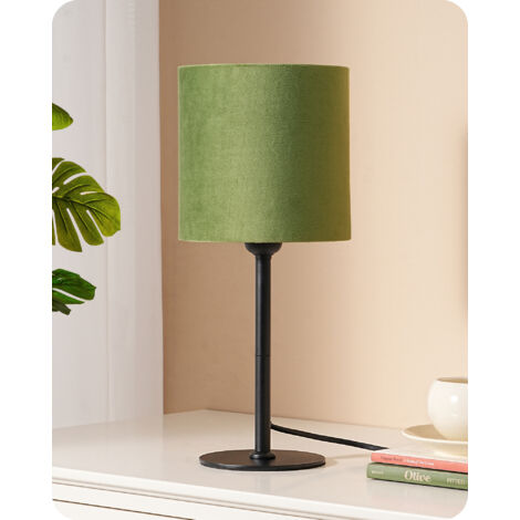 EDISHINE Nachttischlampe, moderne Tischlampe mit schwarzem Metallsockel und grünem Samt-Lampenschirm, inkl. 2700K LED Leuchtmittel, E27 Tischleuchte für Wohnzimmer, Schlafzimmer & Büro, 38cm