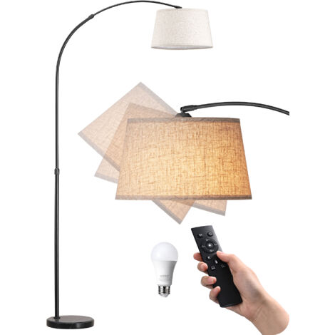 EDISHINE Stehlampe Wohnzimmer, 143-176 cm verstellbar, Bogenlampe mit drehbarem Lampenkopf und Metallgestell, magnetische Fernbedienung, stufenlos dimmbar, E27 Fassung inkl. 9W LED Leuchtmittel