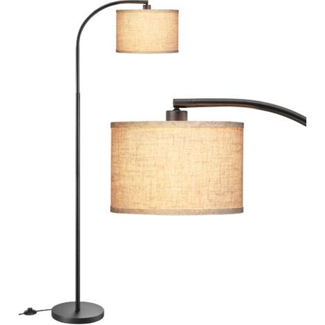 EDISHINE Stehlampe Wohnzimmer, 161cm Bogenlampe mit Verstellem Beigen Leinen-Lampenschirm & Fußschalter, E27 Fassung, drehbarer Lampenkopf mit 2700K LED-Birne, Schwarz
