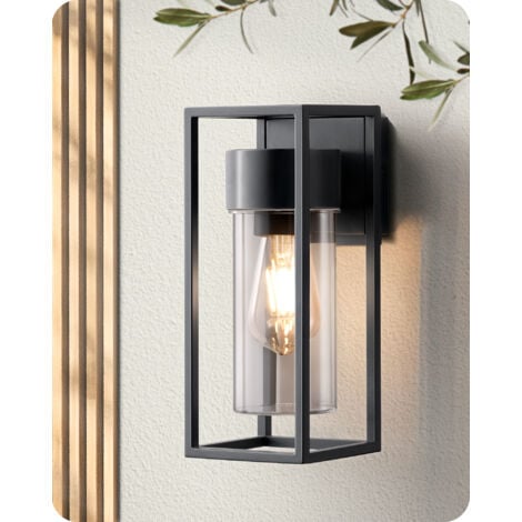 EDISHINE Wandleuchte innen & aussen, Wandlampe mit E27 Lampe, IP44 Wasserdicht, Wandbeleuchtung für Hauswand, Terrassenbeleuchtung, ohne Leuchtmittel, Schwarz