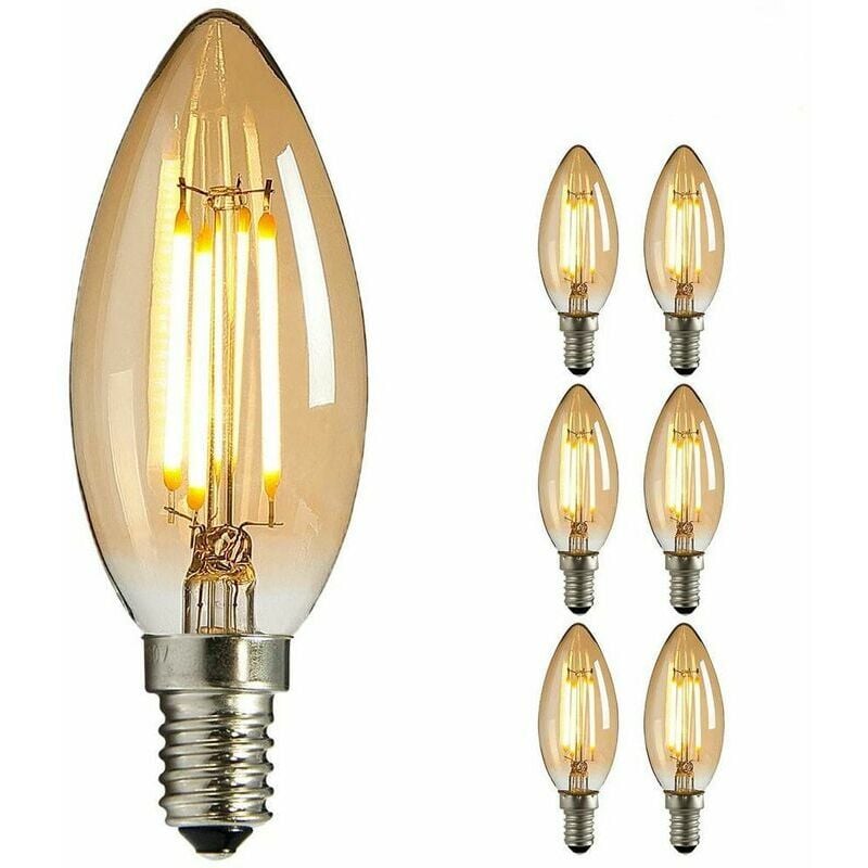 Edison Bulb E14, nuodi Fan Candle LED Antique Amber Decorative Glass Retro Warm White 4 W 2700 K Bulb Ideal for Chandelier, Crystal Hanging Pendant