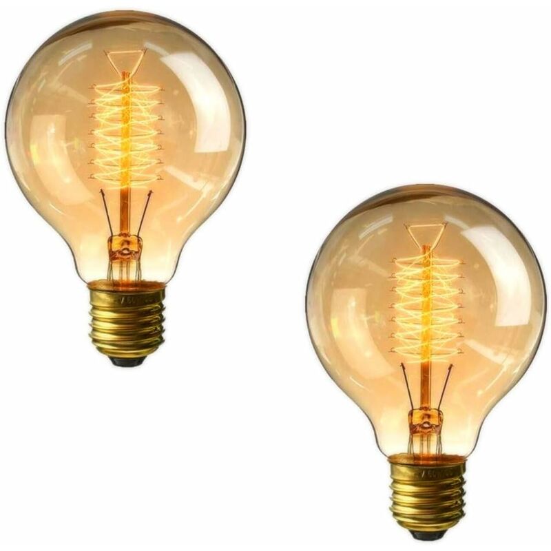 Edison G80 60w Screw Light Bulb - 2 Pack Vintage Dimmable E27 Screw Light Bulbs, Decorative Spiral Filament Bulbs, Warm Warm White 2700K