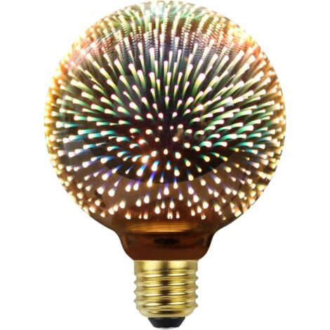 ERSANDY Edison-Glühbirne, 3D-Feuerwerk, LED-Glühbirne, 4 W, 220–240 V, E27, Weihnachtsbaum-Dekorationsbirnen, spezielle dekorative Glühbirne (G95) [Energieklasse G]