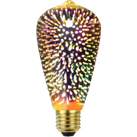 ERSANDY Edison-Glühbirne, 3D-Feuerwerk, LED-Glühbirne, 4 W, 220–240 V, E27, Weihnachtsbaum-Dekorationsbirnen, spezielle dekorative Glühbirne (ST64) [Energieklasse G]