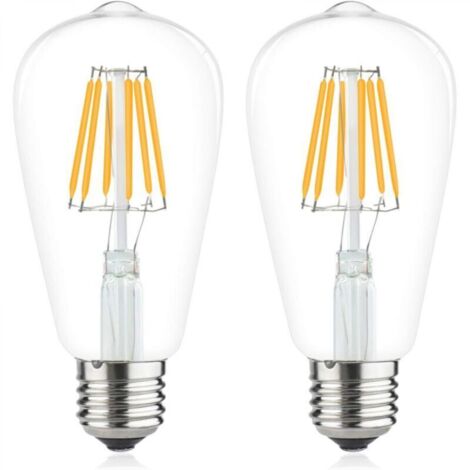 Edison-LED-Filamentlampe, 6 W, E27, ST64, 220 V, klassischer Retro-Stil, warmweißes Licht (2700 K), entspricht einer 60-W-Halogenlampe (600 lm). Geeignet für Wohnmobile, Yachten, Boote usw. (2er-Pack,