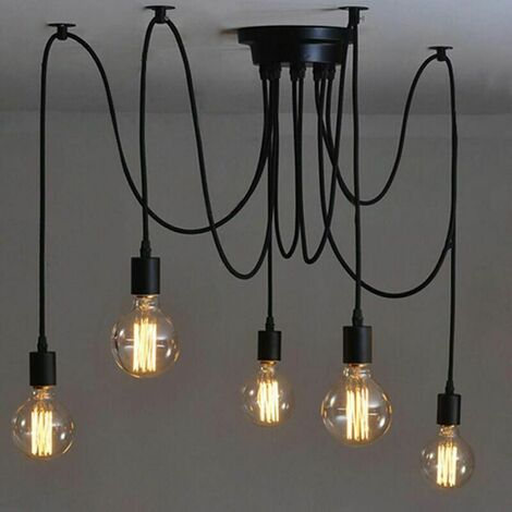 Edison Pendelleuchte 2 Meter verstellbare Spinnen-Deckenleuchte Metalldrahtkäfig-Anhängerbeleuchtung Moderne industrielle Kronleuchter-Leuchte (Glühbirne NICHT INBEGRIFFEN) (5 Arme)