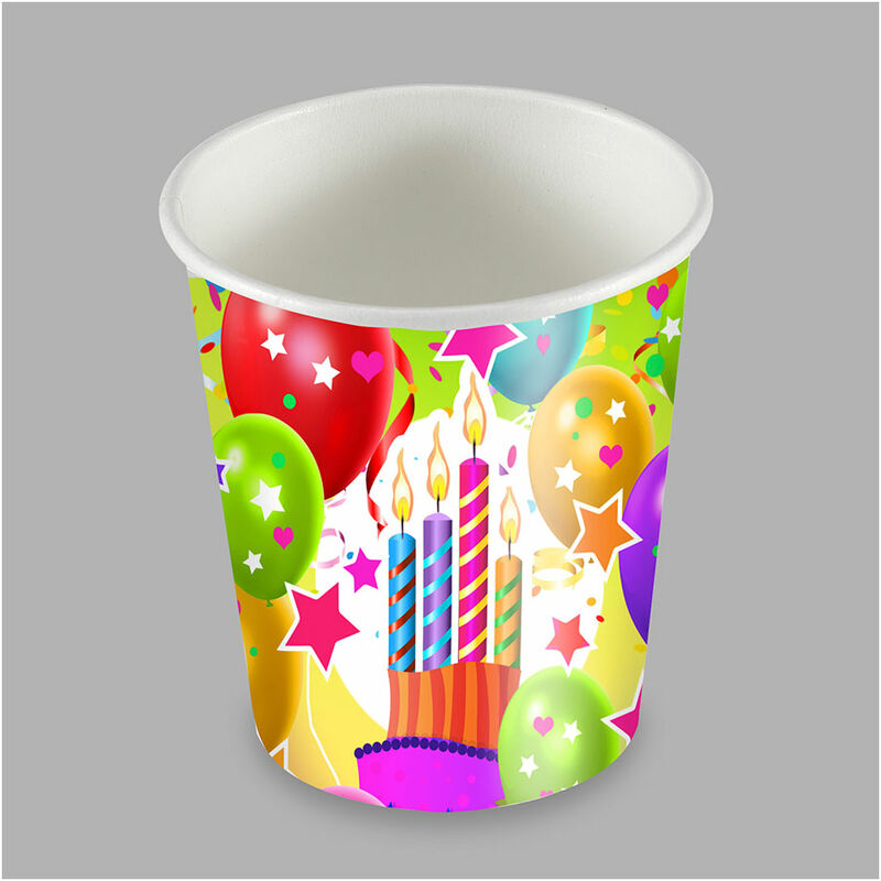 

BEST PRODUCTS GREEN Bolsa con 25 vasos diseño globos y velas 200cc carton
