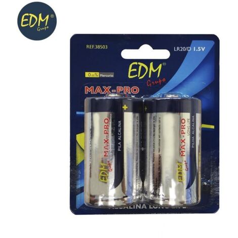 EDM-Alkalibatterie mit langer Lebensdauer D - LR20 1,5 V Blister 2 Einheiten ø34,2 x 61,5 mm