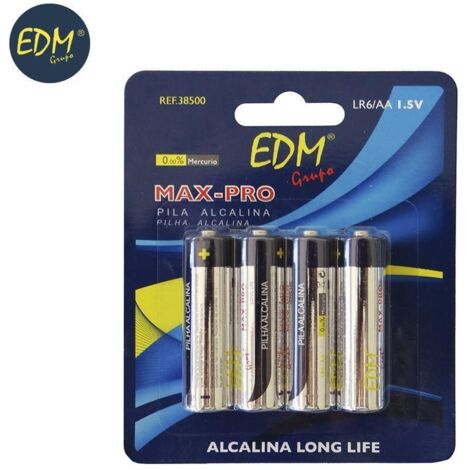 EDM Alkaline AA-Batterie mit langer Lebensdauer – LR06 1,5 V Blister 4 Einheiten ø14,5 x 50,5 mm