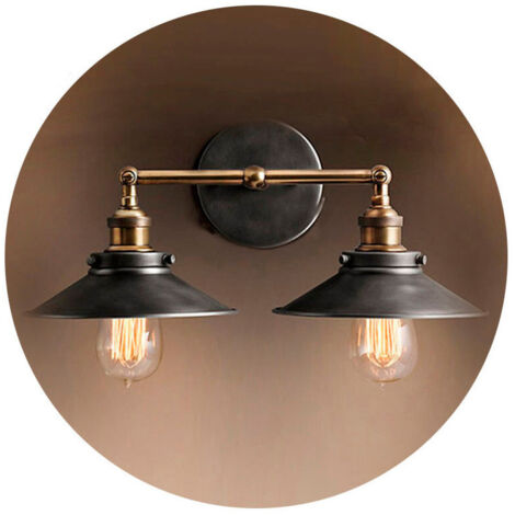 EDM – Applique murale double vintage en métal noir – E27 60W – Dimensions 63x29cm – Tension 220-240V pour intérieur rétro