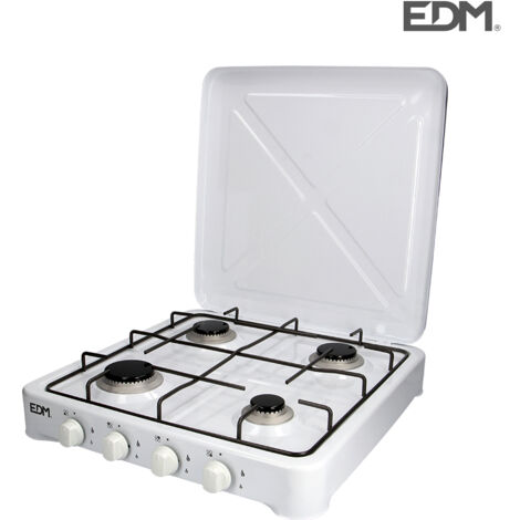 EDM – Cuisinière à gaz émaillée 4 feux 50x50x12 cm – Puissance 5850 W – Brûleurs ø65/60/75 mm – Pour cuisson rapide en extérieur