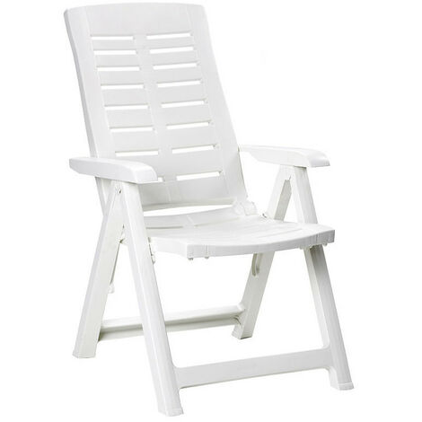 EDM – Fauteuil de jardin pliant multipositions en polypropylène blanc – Dimensions 60x61x109cm – Dossier réglable pour confort extérieur