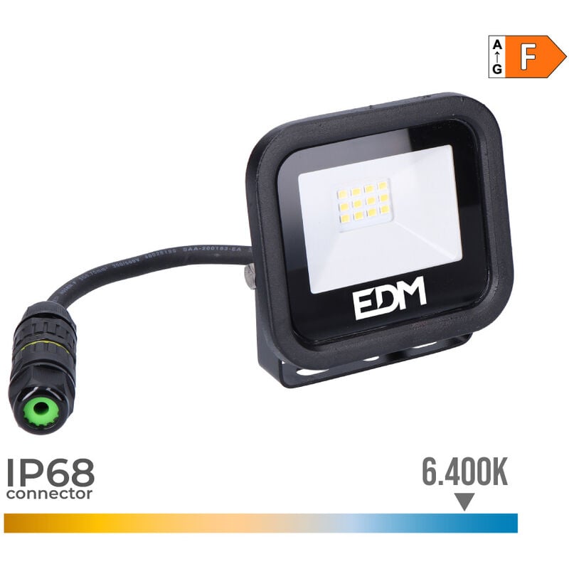 

EDM Foco proyector led 10w 800lm 6400k luz fria black series edm