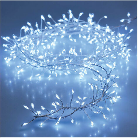 EDM – Guirlande lumineuse grappe à câble argenté 100 LED blanc froid 1,5m – Décoration intérieure élégante – Fonctionne avec 3 piles AA