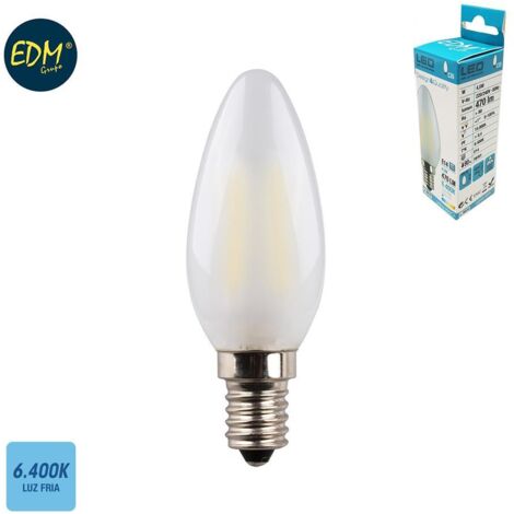 EDM LED-Filamentkerze, mattes Glas, E14, 4,5 W, 470 lm, 6400 K, kaltes Licht, Ø 3,5 x 9,8 cm