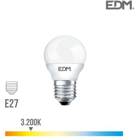 EDM Sphärische LED-Glühbirne E27 7W 600lm 3200K warmes Licht Ø4,5x8cm