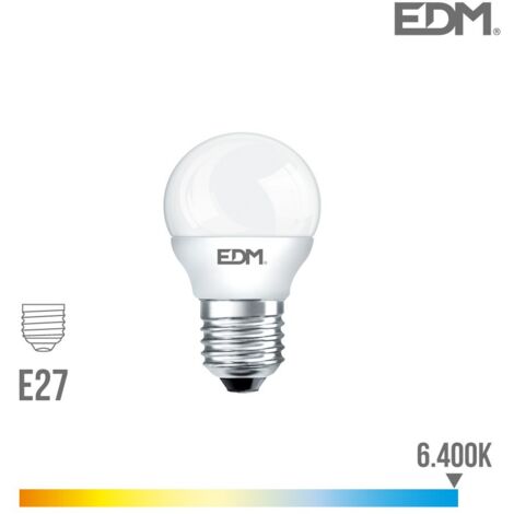EDM Sphärische LED-Glühbirne E27 7W 600lm 6400K Kaltlicht Ø4,5x8cm