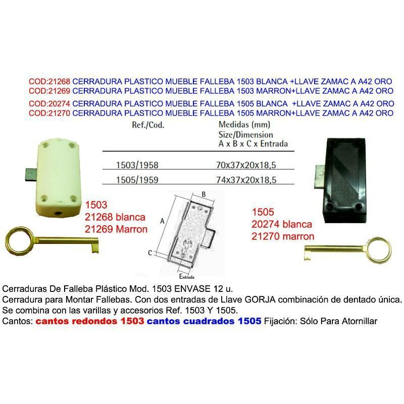 

cerradura mueble falleba 1505 marron+llave zamac a a42 oro - Mibricotienda