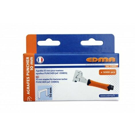 Edma – Agrafes galvanisées pour marteau PUNCHER LONG 10mm – Boîte de 5000 unités – Largeur 10,6mm – Épaisseur 1,2mm